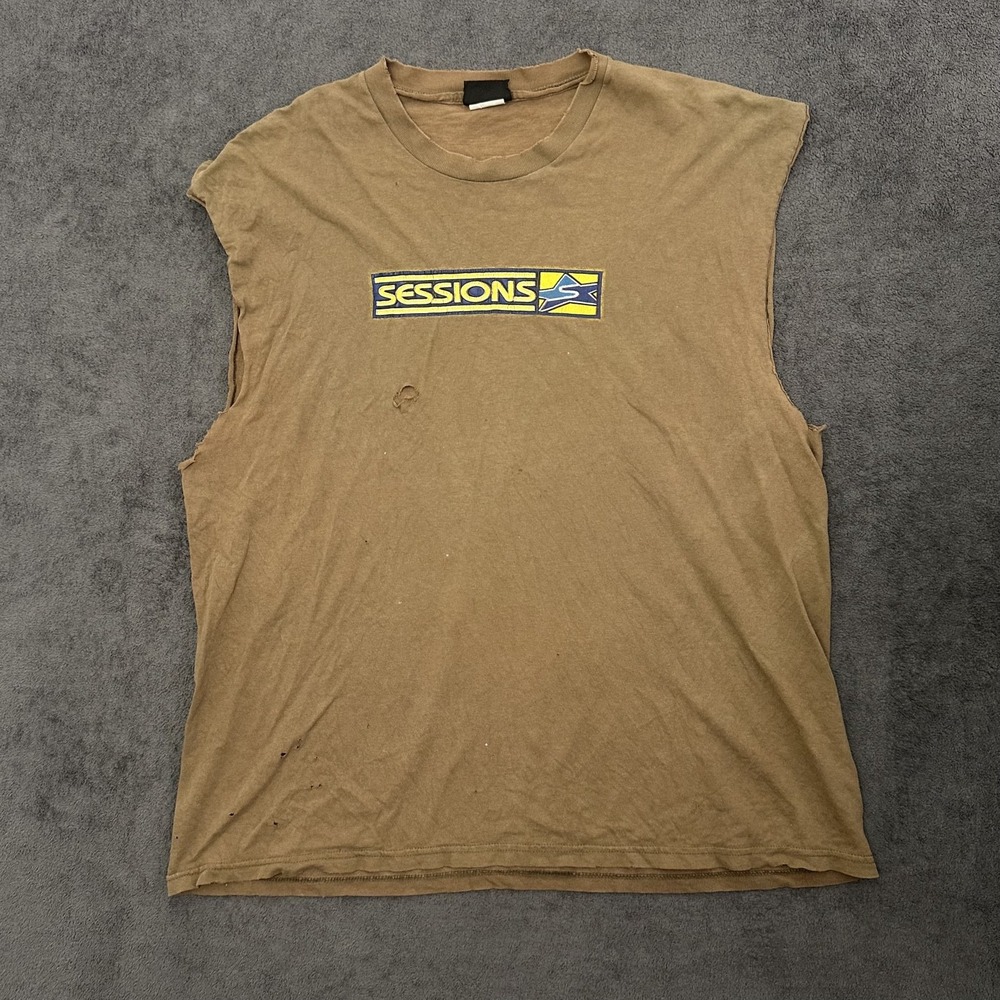vintage 90s session tank top skate brand size xl distressed beige sleeveless